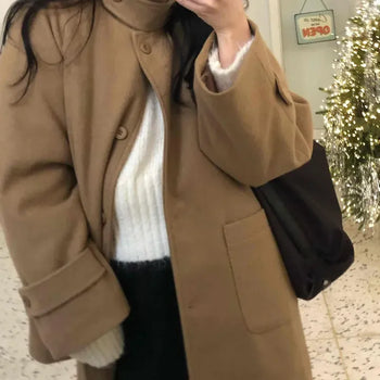 Double Button Stand Collar Middle Coat