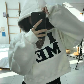 I Love Big Logo Loose Fit Fleece-Lined Hoodie