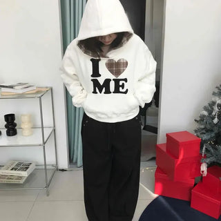 I Love Big Logo Loose Fit Fleece-Lined Hoodie