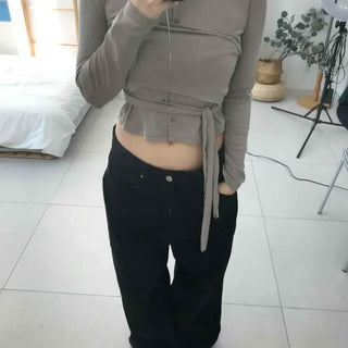 Glam Strap Crop Long Sleeve Cardigan