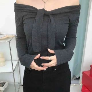Strap Off-Shoulder Slim Long-Sleeve T-Shirt