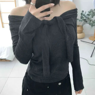 Strap Off-Shoulder Slim Long-Sleeve T-Shirt