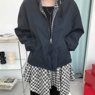 Check Hooded Two-Zip Zip Jumper