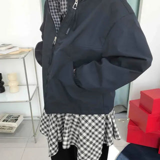 Check Hooded Two-Zip Zip Jumper