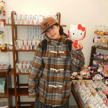 Classic Check Hooded Duffle Midi Coat