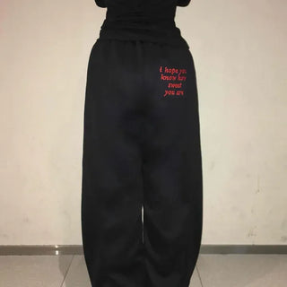 Velvet Elastic Waist Wide Loose Fit Jogger Pants