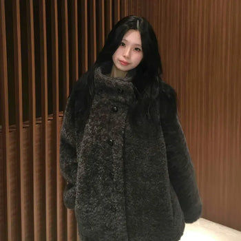 Teddy Bear Fur Single Button Short Shearling Coat
