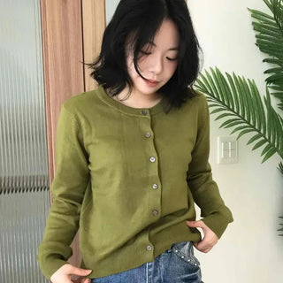Daily Round Neck Loose Fit Button Cardigan