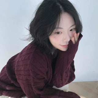 Soft Cable Loose V-Neck Knit