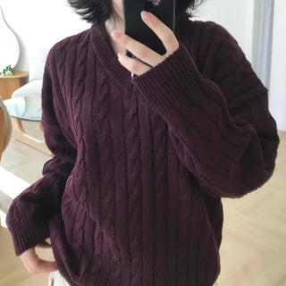 Soft Cable Loose V-Neck Knit