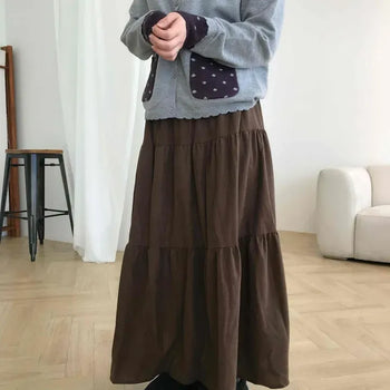 Flare Cotton Pleated Maxi Skirt