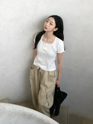 Solin Lovely Eyelet Punching Short Sleeve Tee