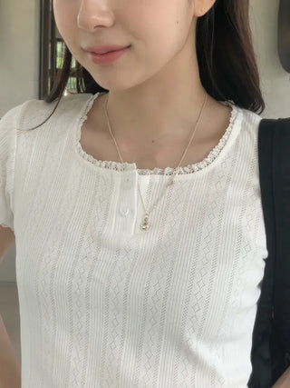 Solin Lovely Eyelet Punching Short Sleeve Tee