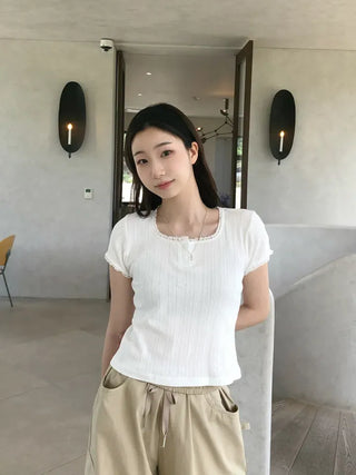 Solin Lovely Eyelet Punching Short Sleeve Tee