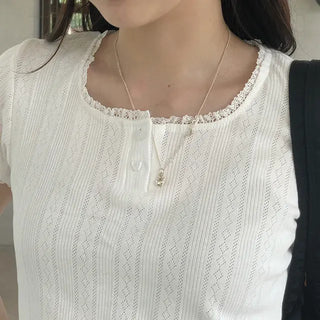 Solin Lovely Eyelet Punching Short Sleeve Tee