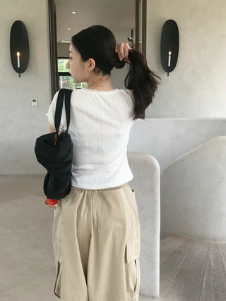 Solin Lovely Eyelet Punching Short Sleeve Tee