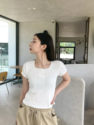 Solin Lovely Eyelet Punching Short Sleeve Tee