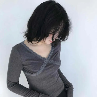 Cross Lace Wrap Slim Long Sleeve T-shirt
