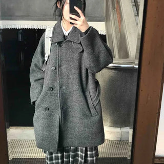 Oversized Wool Double-Button Loose Long Coat