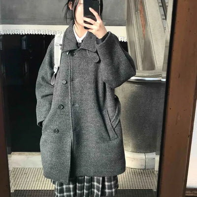 Oversized Wool Double-Button Loose Long Coat