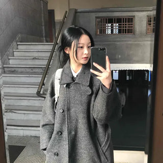 Oversized Wool Double-Button Loose Long Coat