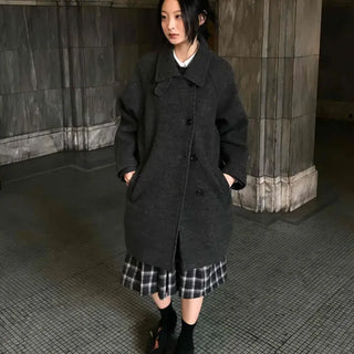 Oversized Wool Double-Button Loose Long Coat