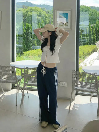 Label Ribbon Shirred Short Sleeve Blouse