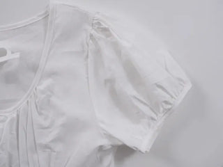 Label Ribbon Shirred Short Sleeve Blouse