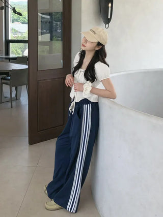Label Ribbon Shirred Short Sleeve Blouse