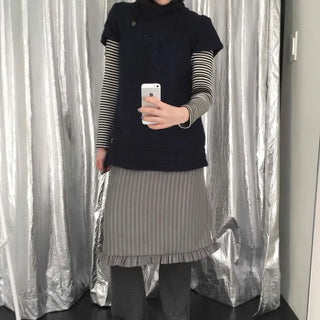 Layered Style Striped Midi Skirt