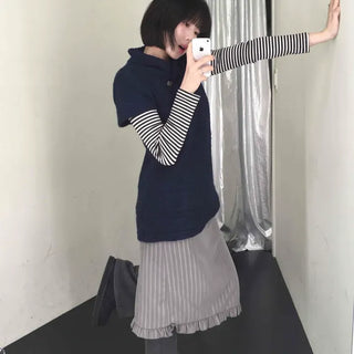 Layered Style Striped Midi Skirt