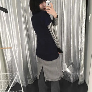 Layered Style Striped Midi Skirt