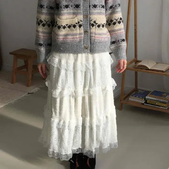 Layered Lace Tiered Maxi Long Skirt