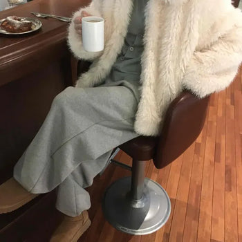 Fluffy Rabbit Fur Collarless Short Coat