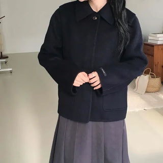 Minimal Standard Hidden Button Crop Jacket Coat