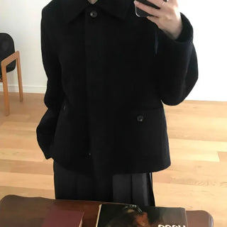 Minimal Standard Hidden Button Crop Jacket Coat