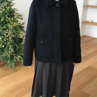 Minimal Standard Hidden Button Crop Jacket Coat