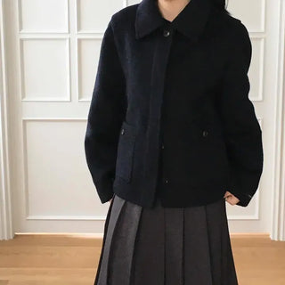 Minimal Standard Hidden Button Crop Jacket Coat