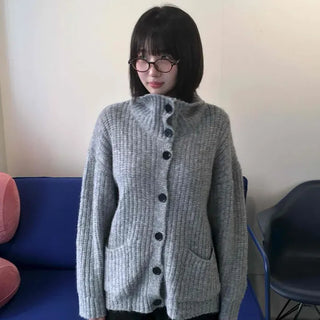 Vintage Knit High-Neck Short Cardigan