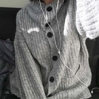 Vintage Knit High-Neck Short Cardigan
