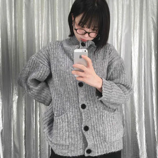 Vintage Knit High-Neck Short Cardigan