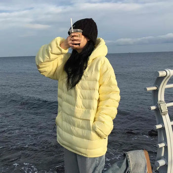 Soft Color Oversized Hooded Short Padded Jacket
