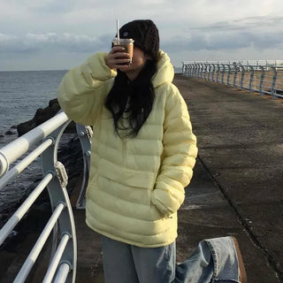 Soft Color Oversized Hooded Short Padded Jacket