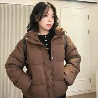 Loose Button Zip-Up Hooded Short Padded Jacket