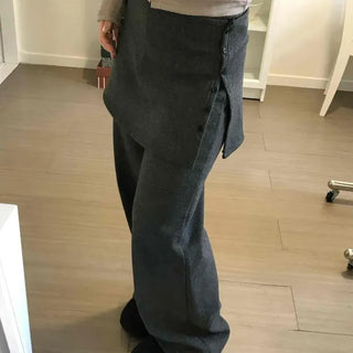 Side Button Flare Wrap Fleece Pants