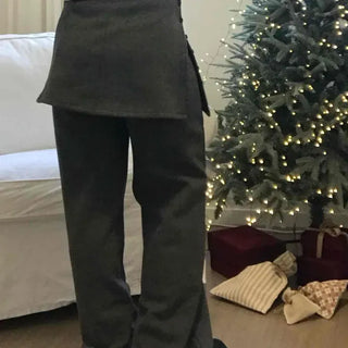 Side Button Flare Wrap Fleece Pants