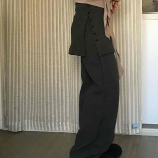 Side Button Flare Wrap Fleece Pants