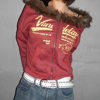 Vintage Fur Hooded Zip-up