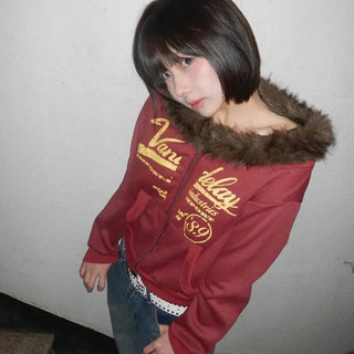 Vintage Fur Hooded Zip-up