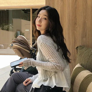 Horin Summer Semi-Crop Knit Cardigan